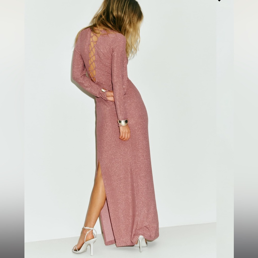 Reformation Kinsey Knit Dress in Pink Sparkles